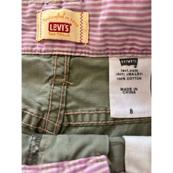 Vintage Y2K Levi's Straight Green Cargo Pocket Short Skirt Grunge Tab Twills 8aZ - Picture 3 of 6